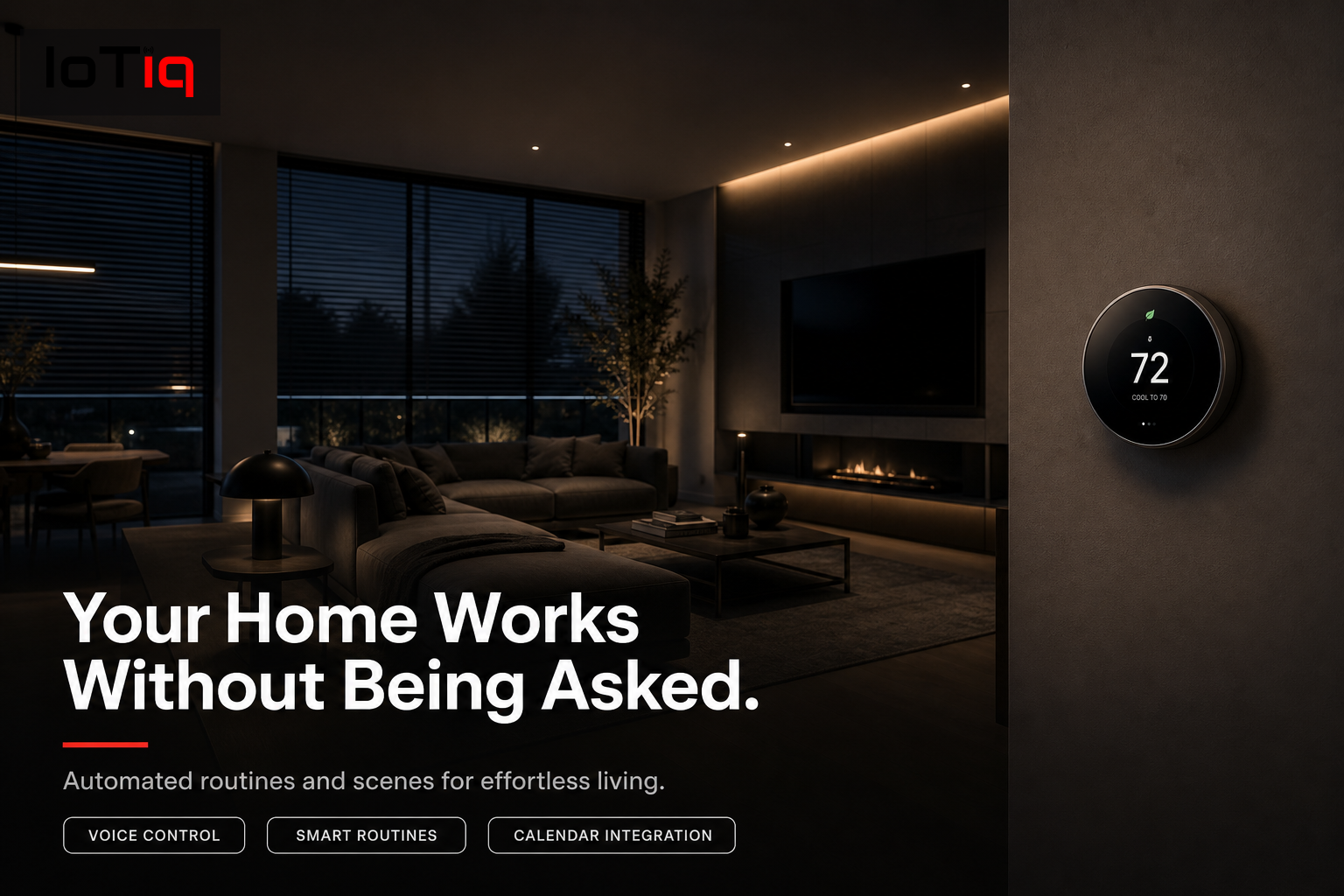 Luxurious living room with smart home features integrated with calendar automation.