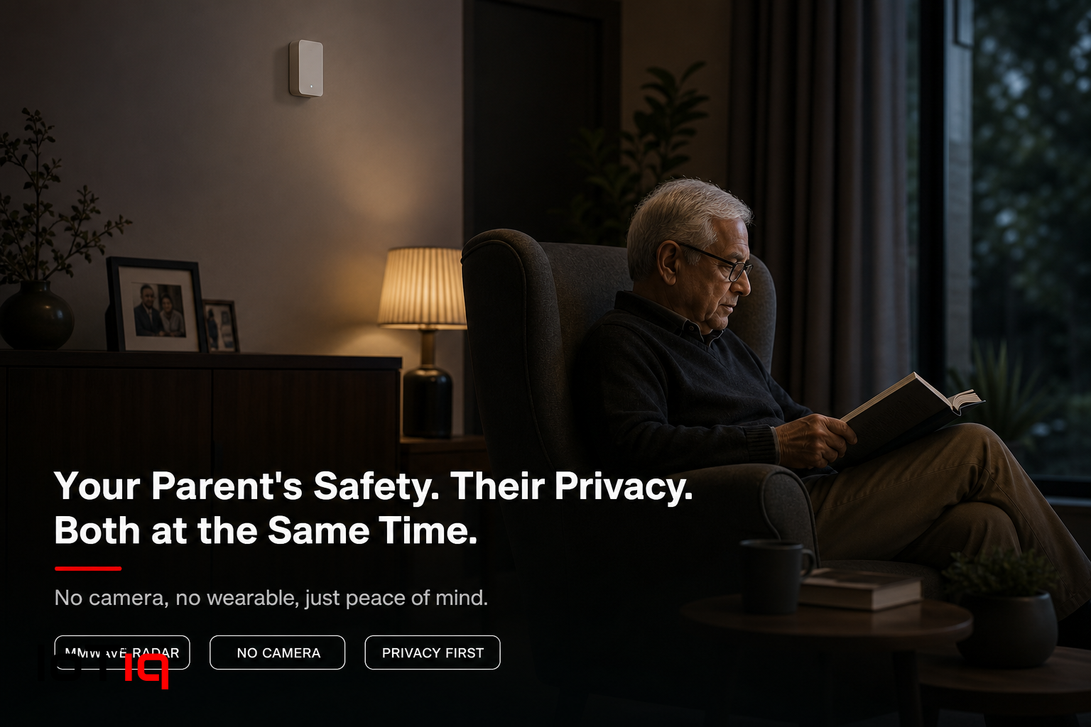 IoTiq fall detection system in a living room with discreet sensor placement