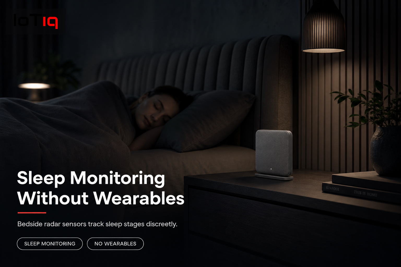 Luxurious bedroom with bedside radar device for sleep monitoring