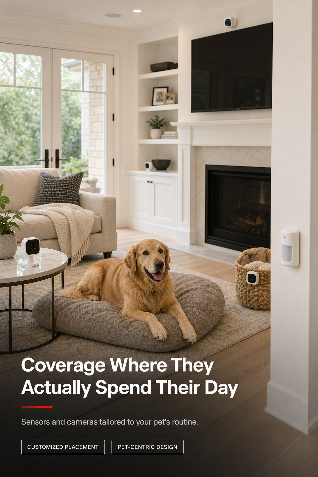 A motion sensor tracking pet activity in a second room of the home.