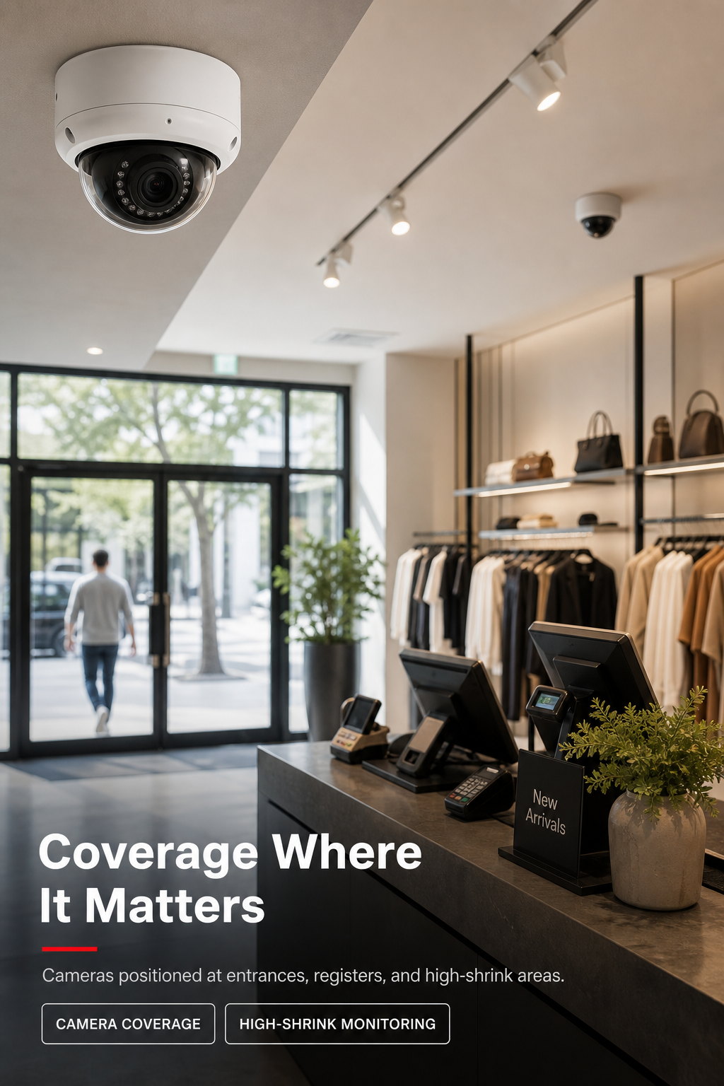 A camera covering a high-shrink area near a retail store register.
