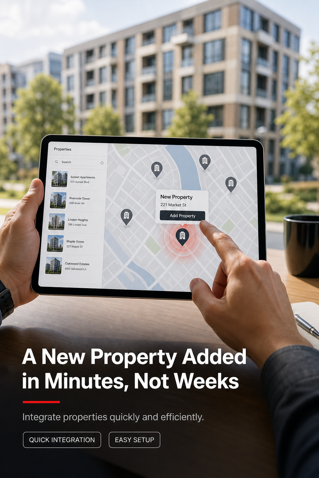 A portfolio manager checking door status across several properties from a phone app.