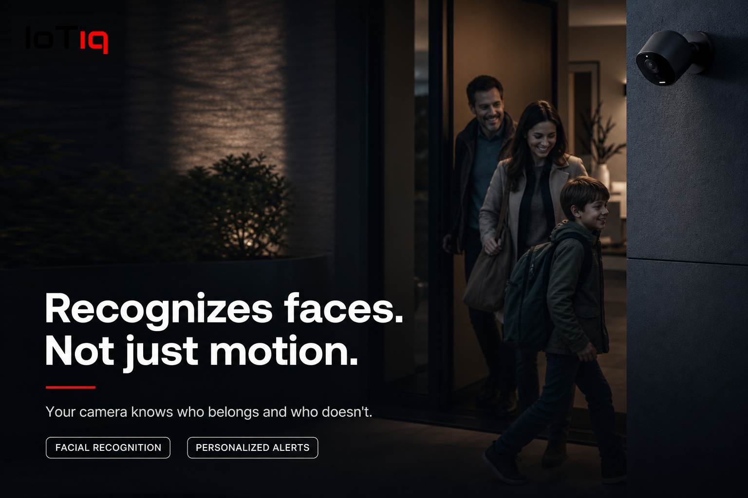 Security camera with facial recognition technology identifying family members