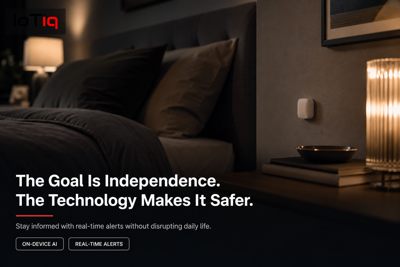 Bedroom with unobtrusive sensor for senior independence and safety
