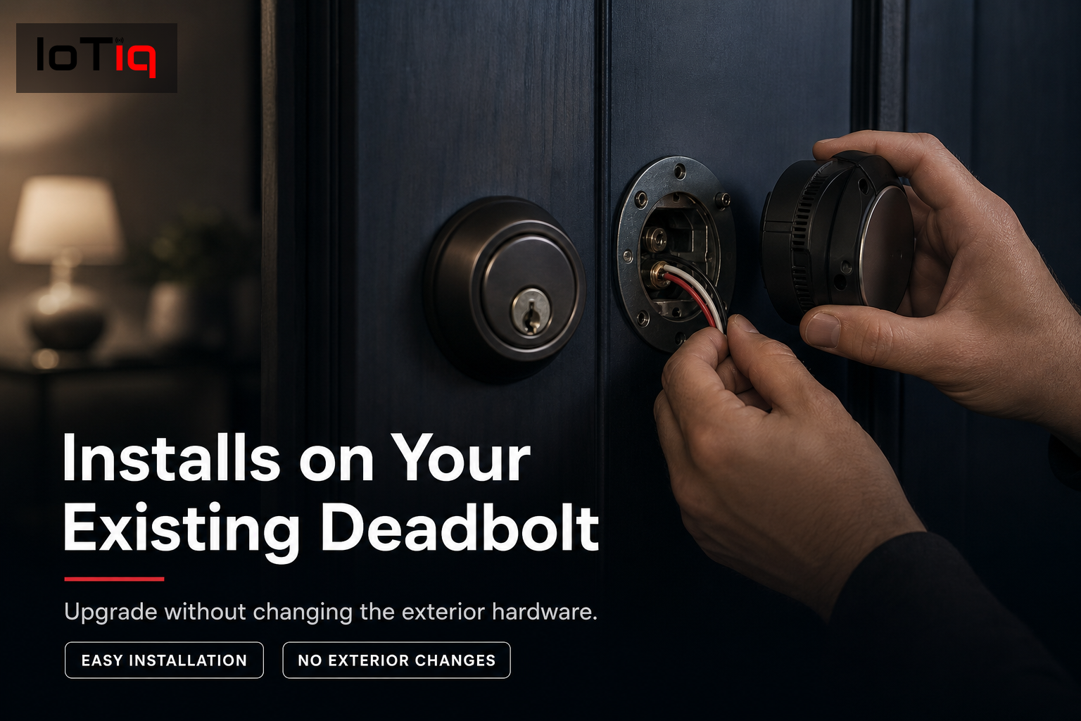Smart lock installation showing interior mechanism replacement on existing deadbolt