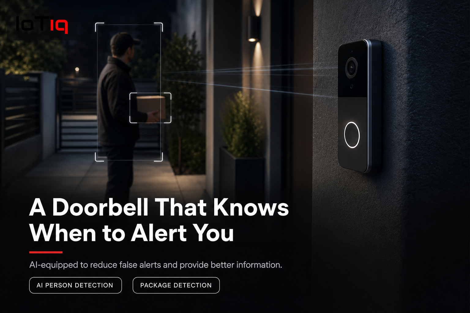 Smart doorbell with AI person detection capturing a delivery