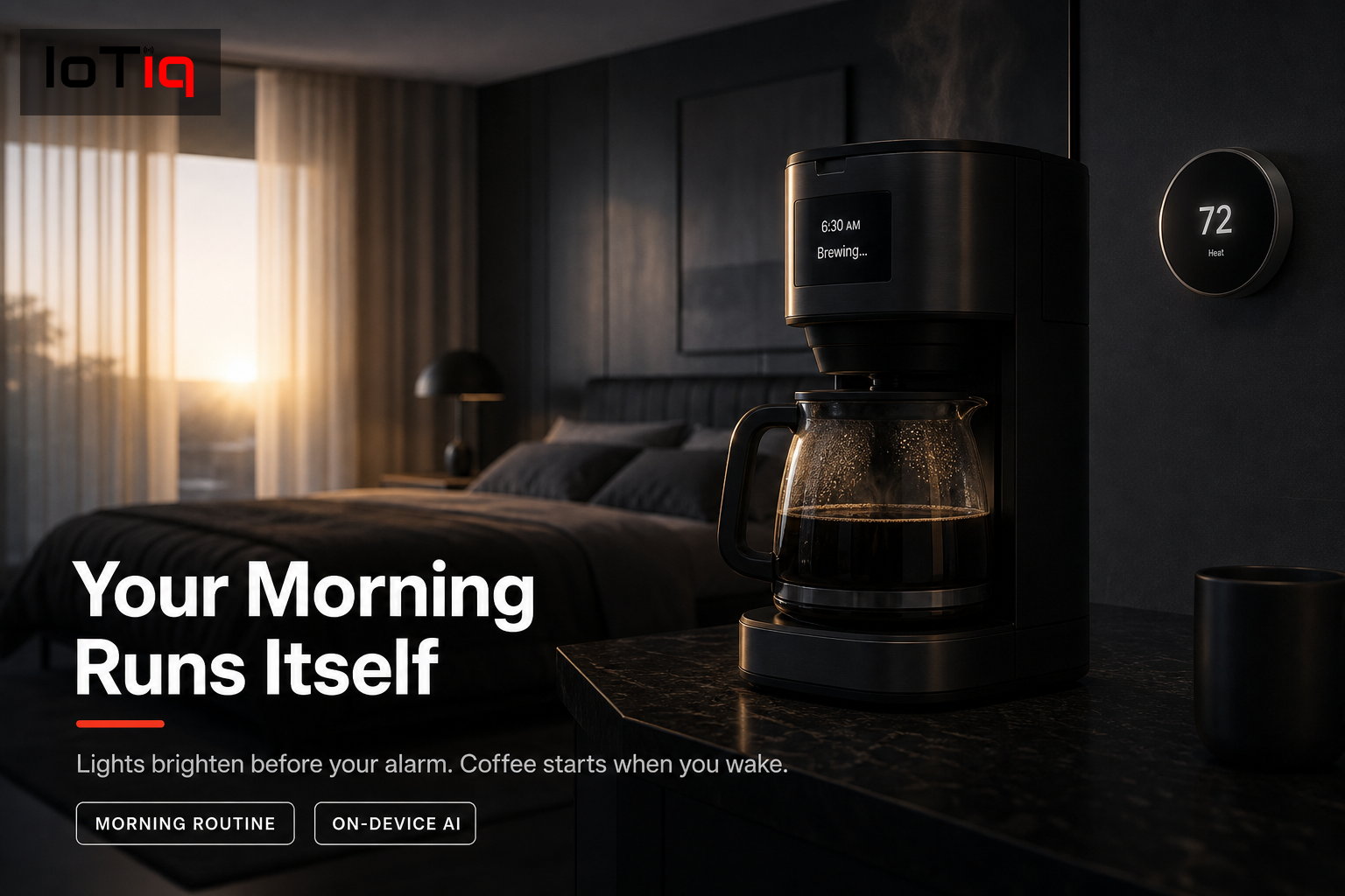 Automated morning routine with smart lighting and coffee maker