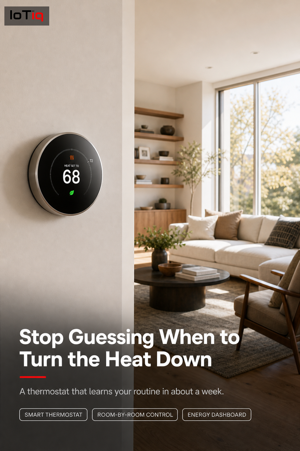 A smart thermostat on a hallway wall in a Canadian home, displaying a learned schedule.