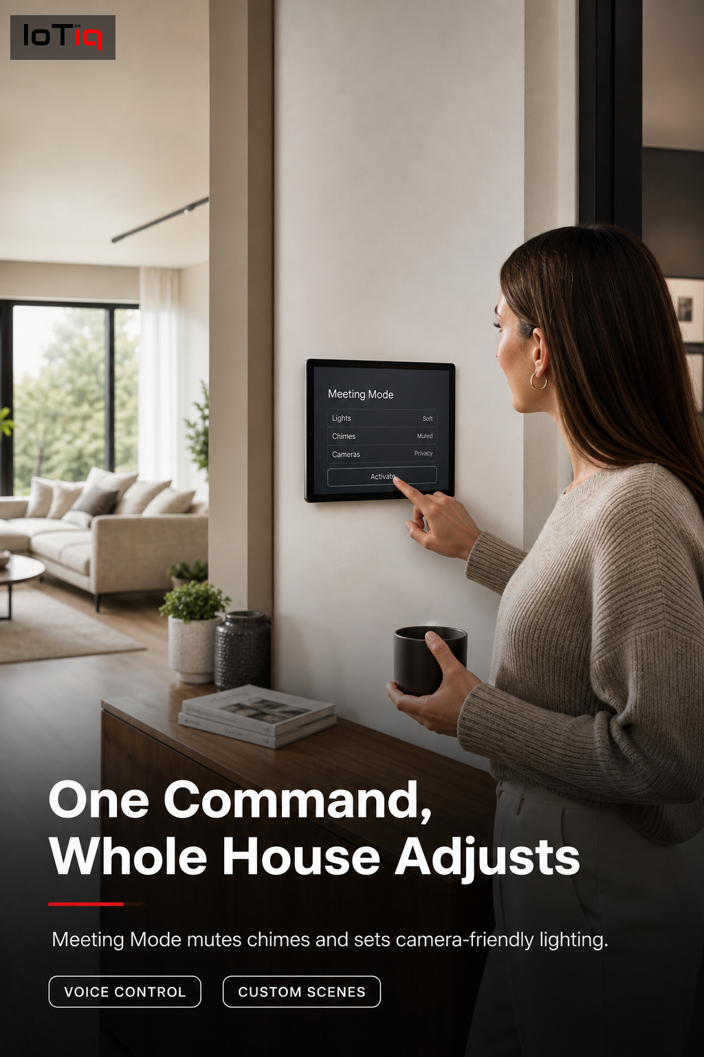 Office lighting automatically adjusting to camera-friendly levels for a video call.